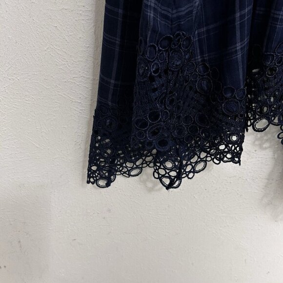 AKEMI + KIN ANTHROPOLOGIE Codie Kerchief DRESS Crochet Trim Blue Plaid Size - Picture 9 of 16